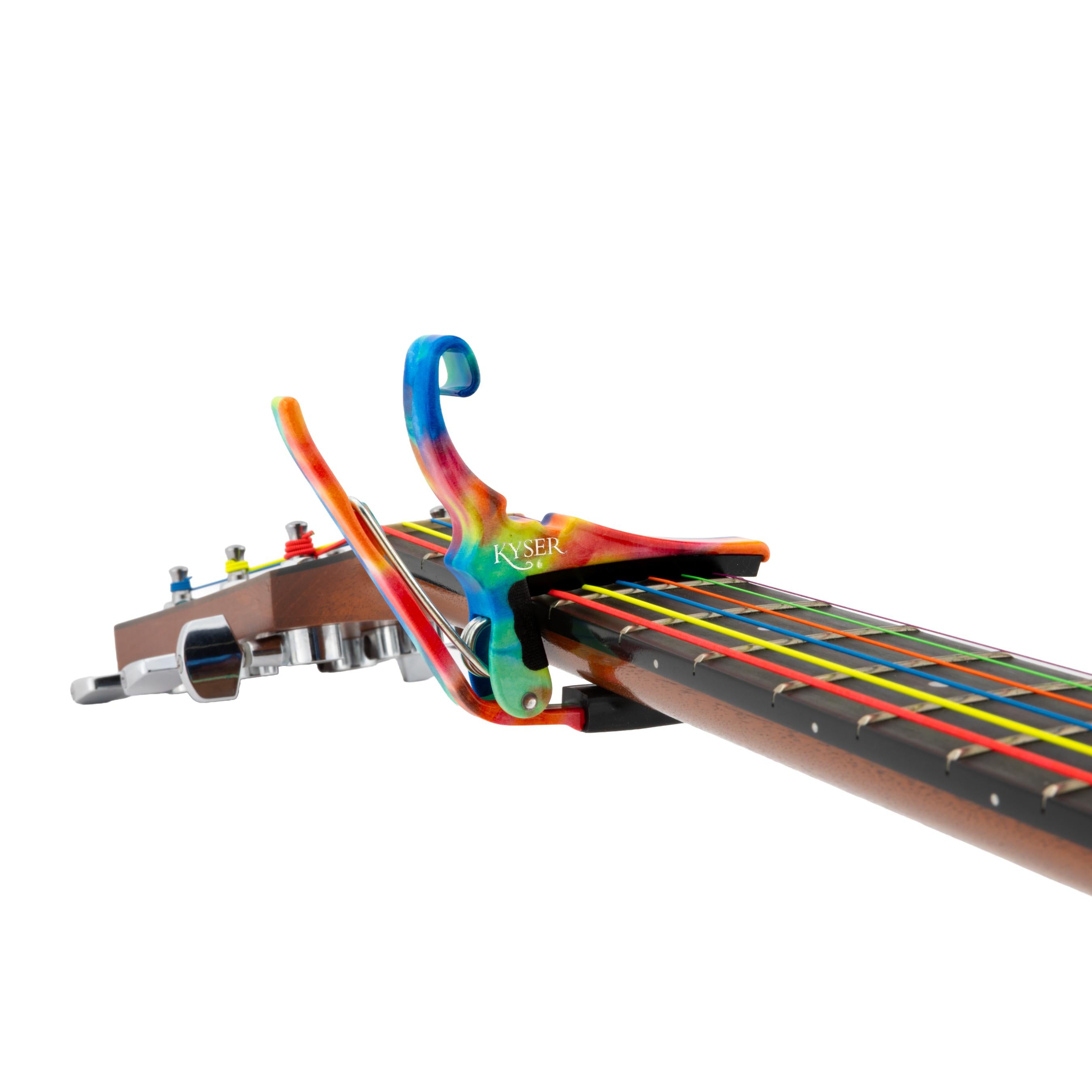 Tie Dye Capo & DR Strings Multi Color Strings Acoustic Guitar Accessories Bundle - 12-5 Medium-Light Gauge