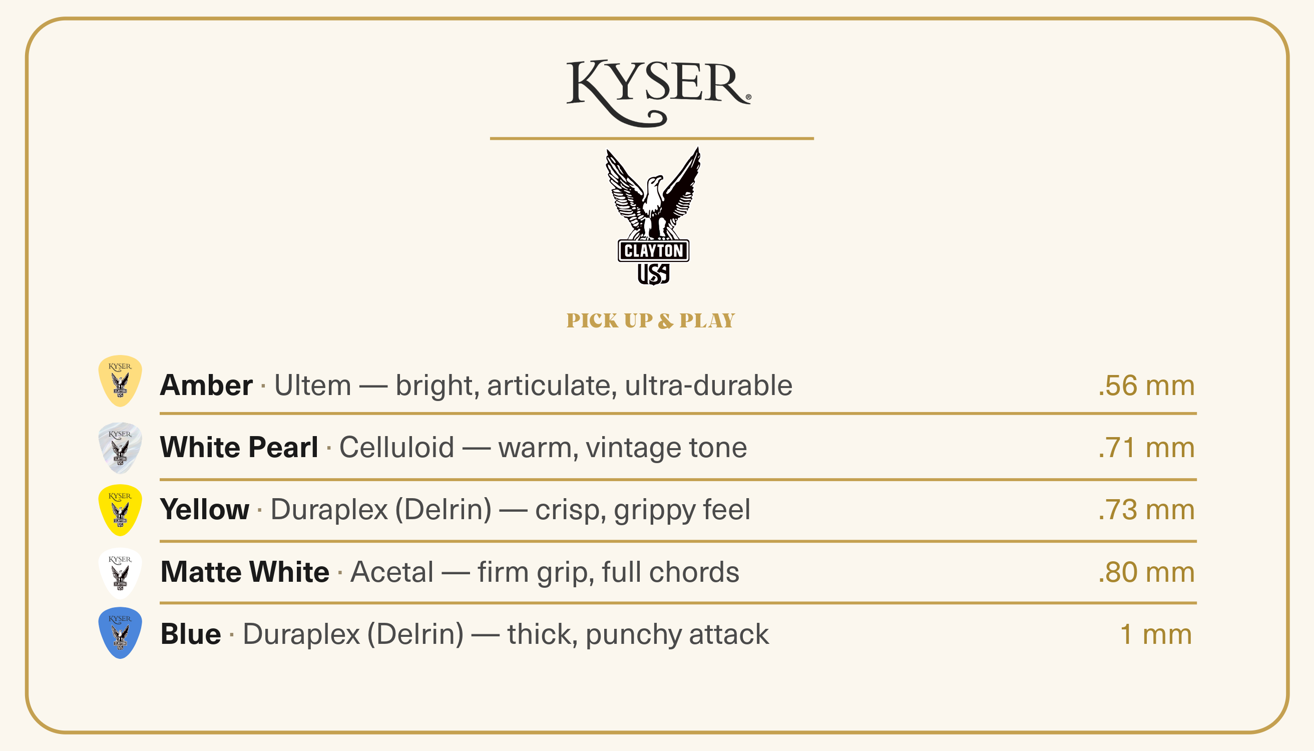 Kyser Capo + Clayton Picks: Pick up & Play Bundle